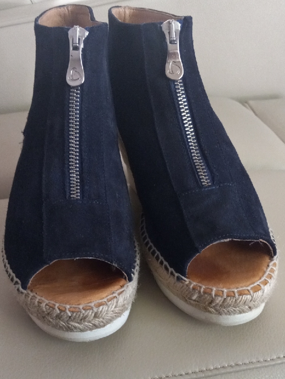 kanna  Emily Navy Suede Peep-Toe Wedge Sandals with Front Zipper Size EU 39 - Picture 8 of 15